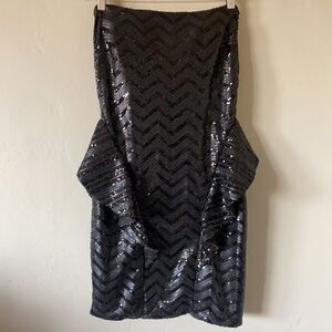 Bebe Black Sequence Dress with Side Ruffles